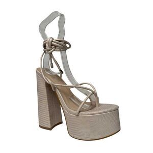 No Doubt Womens/Ladies Reptile Print Leather Platform Block Sandals / Cream